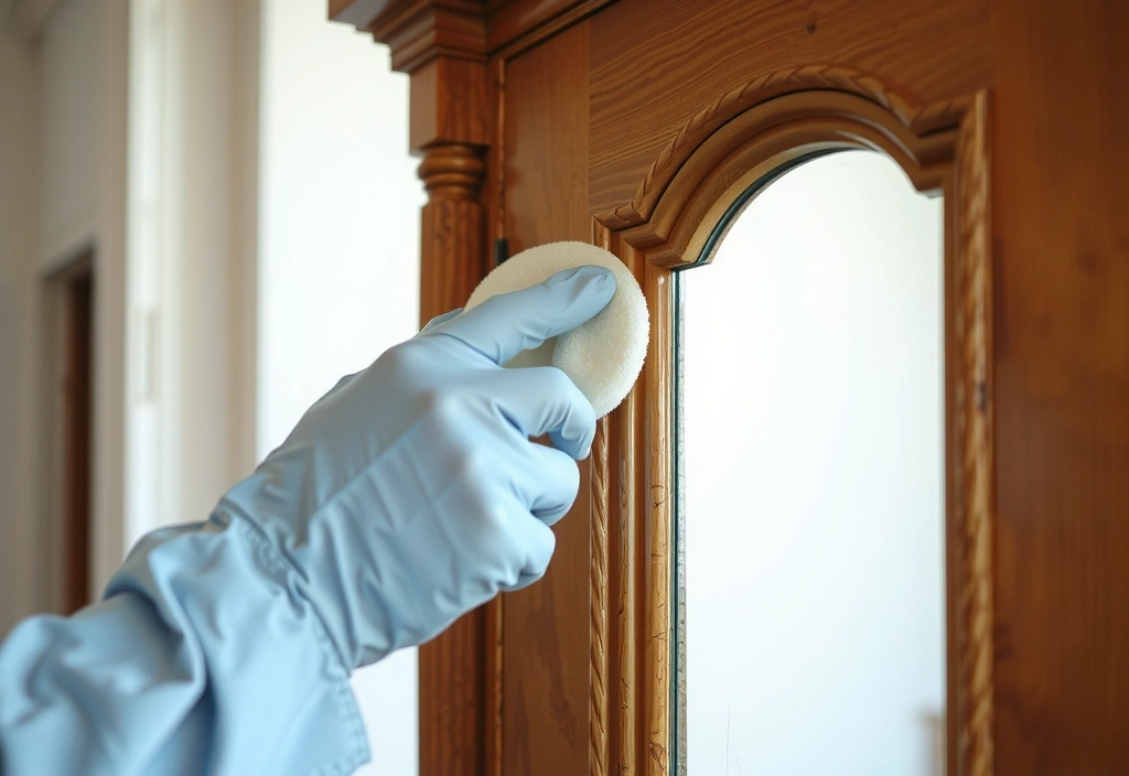 Macro shot of a specialist's hand using a specific tool on a detailed surface